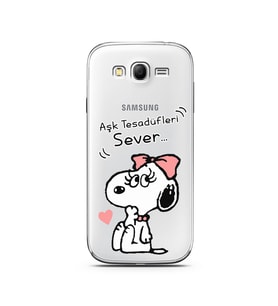 Snoopy Tasarımlı Süper Şeffaf Silikon Telefon Kılıfı Samsung Grand Neo