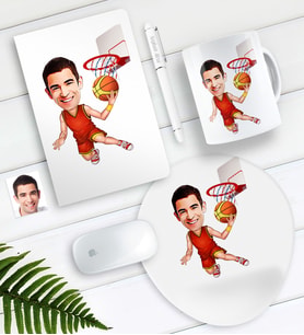 BK Gift Kişiye Özel Bay Basketbolcu Karikatürlü Defter Kalem Kupa Mouse Pad Seti (Model 1)