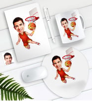BK Gift Kişiye Özel Bay Basketbolcu Karikatürlü Defter Kalem Kupa Mouse Pad Seti (Model 1)