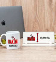 Hakim Beyaz Kupa Bardak Ve Masa İsimliği Hediye Seti