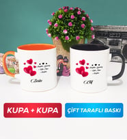 İkili Sevgililer Günü Hediyesi Kupa Bardak Turuncu Siyah