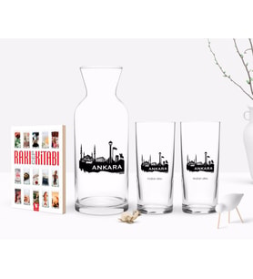 BK Gift Kişiye Özel Renkli Baskılı Ankara Tasarımlı Turistik İkili Rakı Bardağı Karaf ve Cep Kitabı Hediye Seti-2 (Model 1)