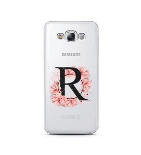 Pembe Çiçekli Harf Tasarım Süper Şeffaf Silikon Telefon Kılıfı Samsung E7 R-Harf