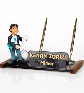 Mimar Biblolu Ofis Masa İsimliği Mimara Hediye Kristal İsimlik