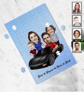 Kişiye Özel Aile Karikatürlü A3 130 Parça Puzzle  Mod-8