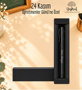 Öğretmenler Günü Hediyesi Kişiye Özel İsim Baskılı Kutulu Kapaklı Roller Metal Kalem (Siyah)