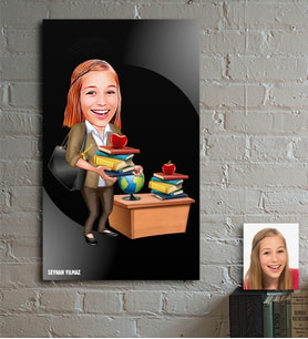 BK Gift Kişiye Özel Bayan Öğretmen Karikatürlü Ahşap Tablo - 4