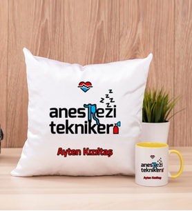 Anestezi Teknikeri Kare Yastık ve Sarı Kupa Bardak