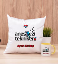 Anestezi Teknikeri Kare Yastık ve Sarı Kupa Bardak