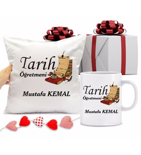 Tarih Öğretmeni Kupa Bardağı ve Yastığı Hediye Seti (Model 1)