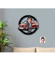 BK Gift Kişiye Özel Plakalı Erkek Kia Sportage Karikatürlü Ahşap Duvar Saati-1 (Beyaz)
