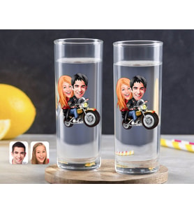 BK Gift Kişiye Özel Renkli Baskılı Sevgililer Karikatürlü İkili Vodka Bardağı-17 (Beyaz)