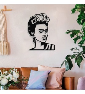 New Jargon - Frida Kahlo Duvar Oda Ev Aksesuarı Metal Tablo 50x36cm (Siyah)