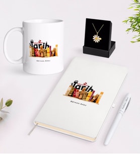 BK Gift Kişiye Özel Tarih Öğretmeni Beyaz Kupa Defter Kalem ve İsimli Papatya Kolye Hediye Seti-2 (Model 1)