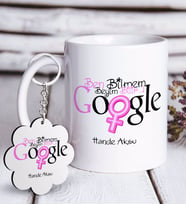 BK Gift Kişiye Özel Google Ben Bilmem Beyim Bilir Beyaz Kupa ve Anahtarlık Hediye Seti (Model 1)