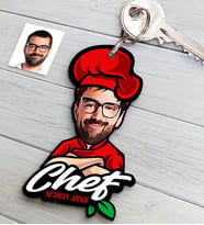 BK Gift Kişiye Özel Bay Chef Karikatürlü Ahşap Anahtarlık-10 (Çok Renkli)