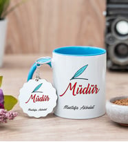 Müdür Mavi Kupa Bardak Ve Anahtarlık Set