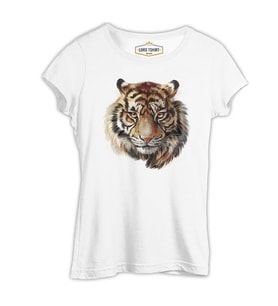 Kaplan - Yüz Beyaz Kadın Tshirt