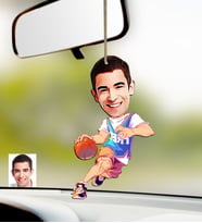 BK Gift Kişiye Özel Bay Basketbolcu Karikatürlü Ahşap Araba Dikiz Ayna Süsü-2 (Çok Renkli)