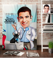 BK Gift Kişiye Özel Bay Veteriner Hekim Karikatür Kanvas Tablo 70x100cm 1