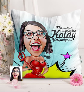 BK Gift Kişiye Özel Bayan Karikatürlü  Yastık  4