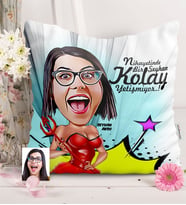 BK Gift Kişiye Özel Bayan Karikatürlü  Yastık  4