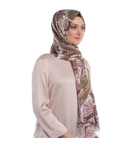 İpekevi Haki Paisley Desenli İpek Şal