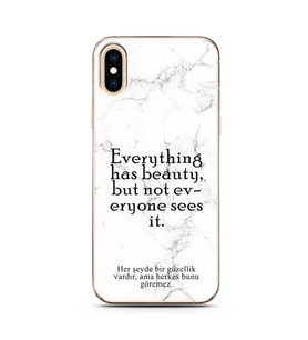 Iphone Xs Beyaz Mermer Söz Tasarımlı Telefon Kılıfı