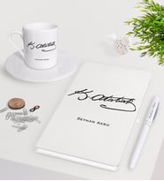 BK Gift Kişiye Özel Atatürk Temalı Beyaz Defter Kalem Türk Kahvesi Fincanı Seti-6 (Model 1)