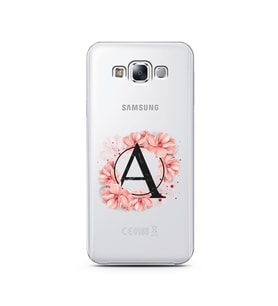 Pembe Çiçekli Harf Tasarım Süper Şeffaf Silikon Telefon Kılıfı Samsung E7 A-Harf