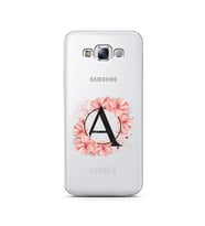 Pembe Çiçekli Harf Tasarım Süper Şeffaf Silikon Telefon Kılıfı Samsung E7 A-Harf