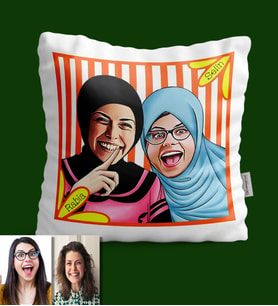 BK Gift Kişiye Özel Türbanlı Karikatürlü Yastık 37767