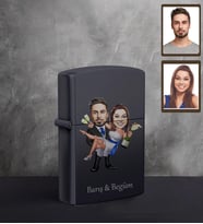 Kişiye Özel Gelin Damat Karikatürlü UV Baskılı Siyah Benzinli Çakmak Mod-5