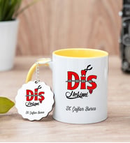 Diş Hekimi Tasarım Sarı Kupa Bardak Ve Anahtarlık Set