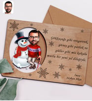 BK Gift Kişiye Özel Bay Karikatürlü Retro Ahşap Yılbaşı Tebrik Kartı - 4