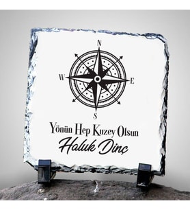 Pusula Tasarımlı İsme Özel Taş Baskı (Beyaz)