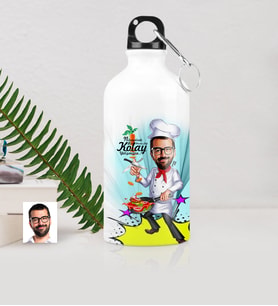 BK Gift Kişiye Özel Bay Chef Karikatürlü Metal Suluk 500 Ml 1