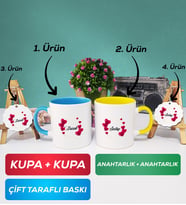 İkili Mavi Sarı İsme Özel Sevgililer Günü Hediyesi Kupa Bardak Anahtarlık