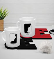 BK Gift Kişiye Özel Sevgili İkili Beyaz Kupa ve Harfli Bardak Altlığı Seti - 2
