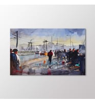 Arty Tablo Suluboya Köprüde Balık Tutanlar Tablo (Karışık)