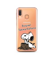 Snoopy Tasarımlı Süper Şeffaf Silikon Telefon Kılıfı Samsung A40