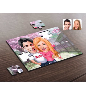 BK Gift Kişiye Özel Sevgililer Karikatürlü Ahşap Puzzle-5