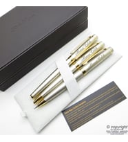 Scrikss 38 3'lü Set Saten Altın Ahşap Deri Kutulu  Roller Kalem + Tükenmez Kalem + Versatil Kalem Seti  Scrikss Honour  İsme Özel Kalem  Hediyelik Kalem