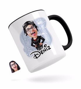 BK Gift Kişiye Özel Kadın Pilot Karikatürlü Siyah Kupa Bardak