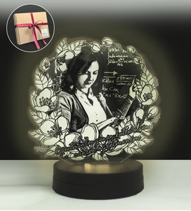 Öğretmene Çiçekli Oval Kişiye Özel 3D Lamba Led Gece Lambası (Beyaz)