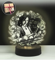 Öğretmene Çiçekli Oval Kişiye Özel 3D Lamba Led Gece Lambası (Beyaz)