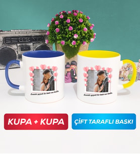 İkili Sevgiliye Sevgililer Günü Hediyesi 12 Kupa Bardak Lacivert Sarı