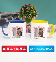 İkili Sevgiliye Sevgililer Günü Hediyesi 12 Kupa Bardak Lacivert Sarı