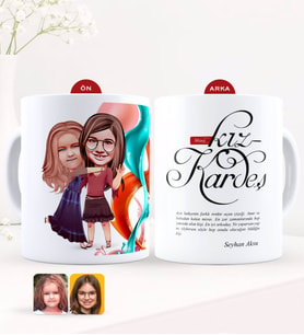 BK Gift Kişiye Özel Karikatürlü Kız Kardeş Beyaz Kupa Bardak-6