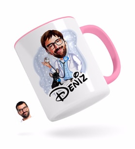 BK Gift Kişiye Özel Erkek Veteriner Hekim Karikatürlü Pembe Kupa Bardak
